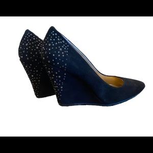 BCBGeneration Black Suede Wedges With Rhinestone Embellishments